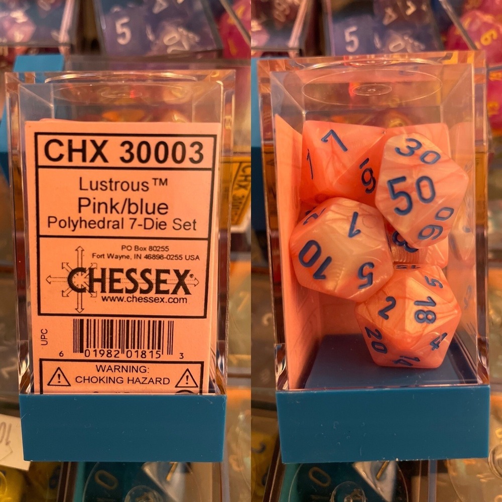 Chessex‎ Lustrous Pink/Blue Lab Dice CHX 30003 7 Dice Set Unused